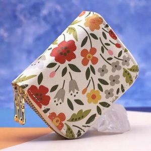 Wallet Double Zip Clutch Flowers Credit Card Holder Trendy Cute NEW